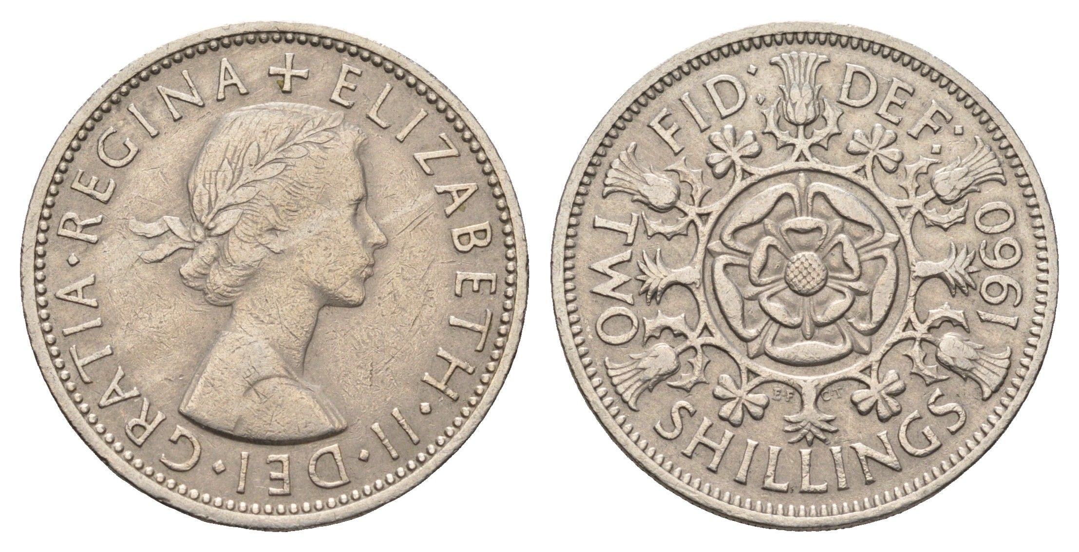 Великобритания 2 шиллинга (флорин) 1960 Елизавета II (1952-2022) KM 906, Spink 4146 медно-никель 4698-1045