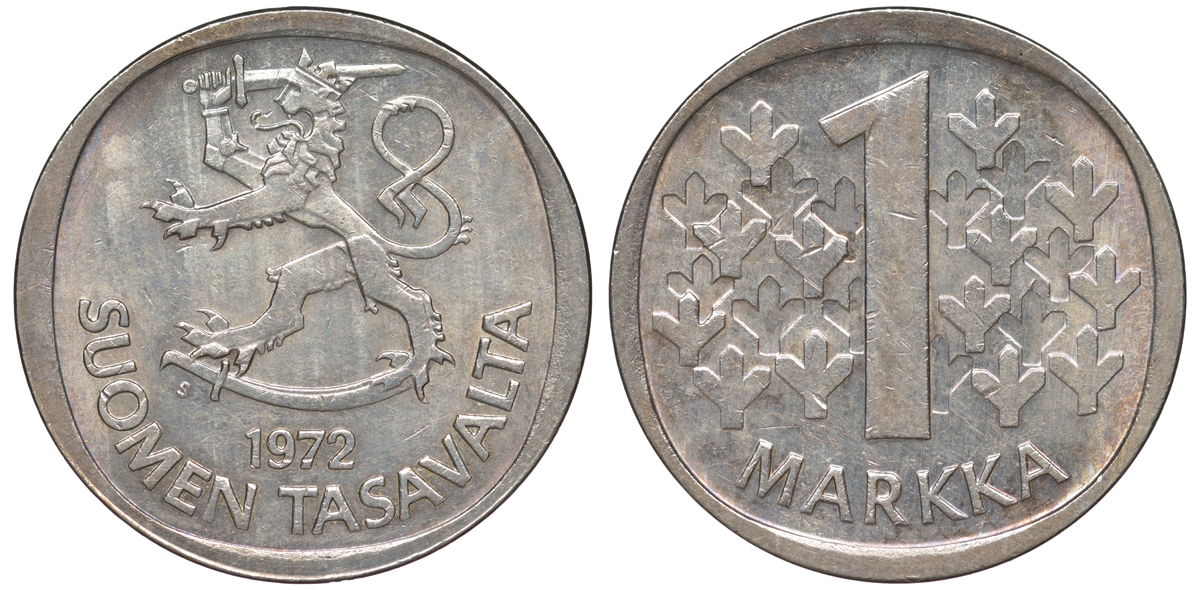 Финляндия 1 марка 1972 S KM 49а медно-никель 259-422