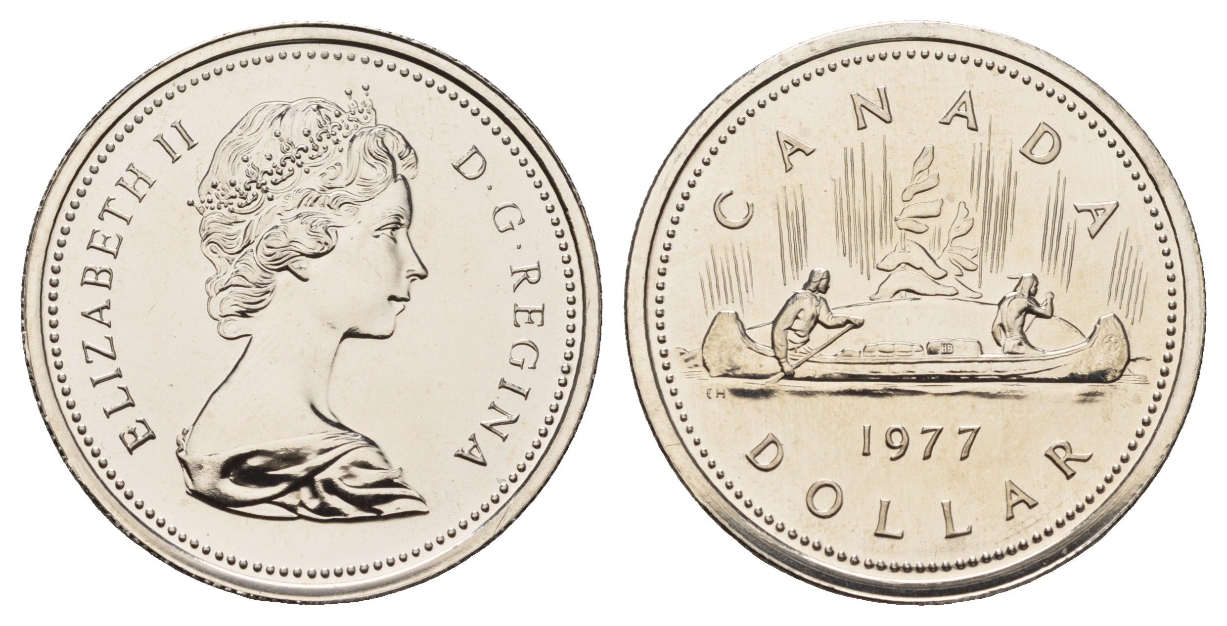 Канада 1 доллар 1977 Елизавета II (1952-2022), каноэ KM 117 никель PROOF-LIKE (BU) 443-1025
