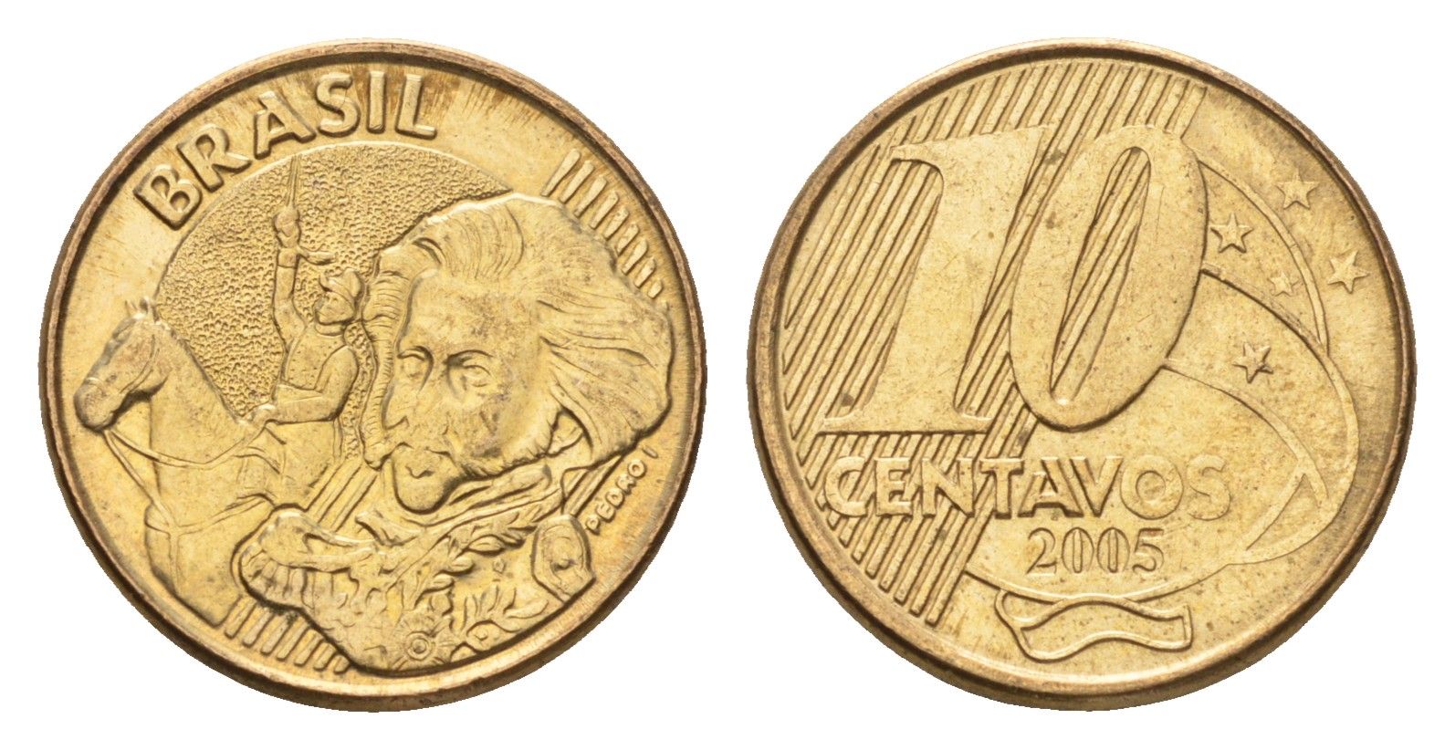 Бразилия 10 сентаво 2005 KM 649 сталь плакированная латунью 4686-736