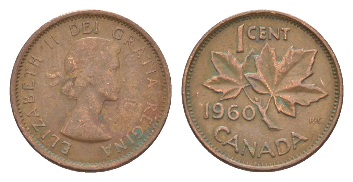 Канада 1 цент 1960 Елизавета II (1952-2022), кленовый лист KM 49 бронза 4630-536