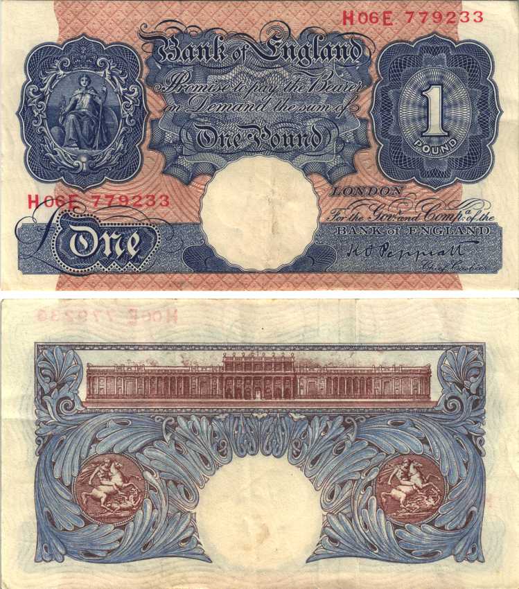 Англия 1 фунт ND (1940-1948) подпись Peppiatt Pick 367 а бумага 7218-53-1