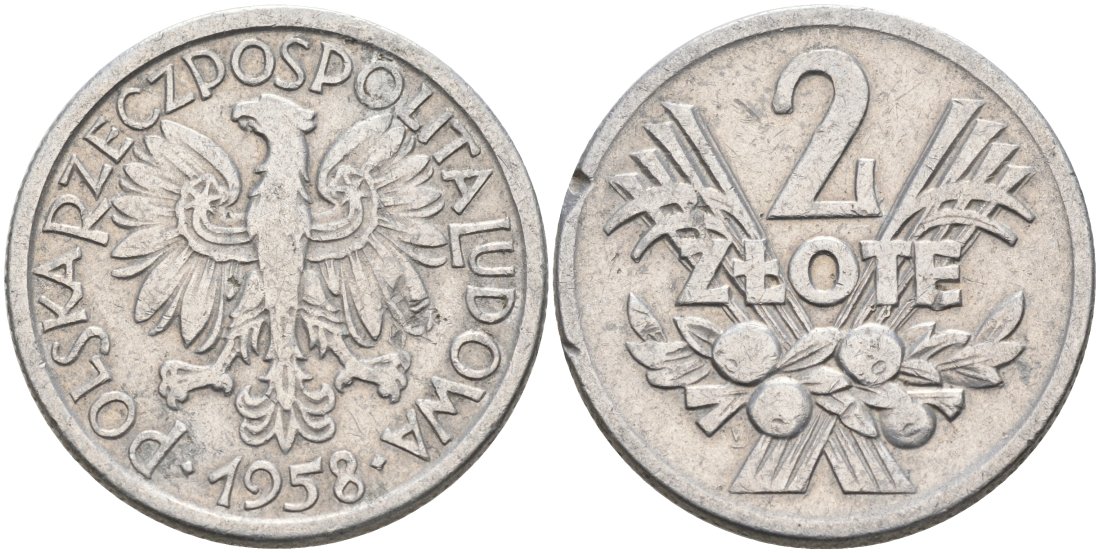 Польша 2 злотых 1958 MW KM 46, Parchimowicz 216a алюминий 4572-341