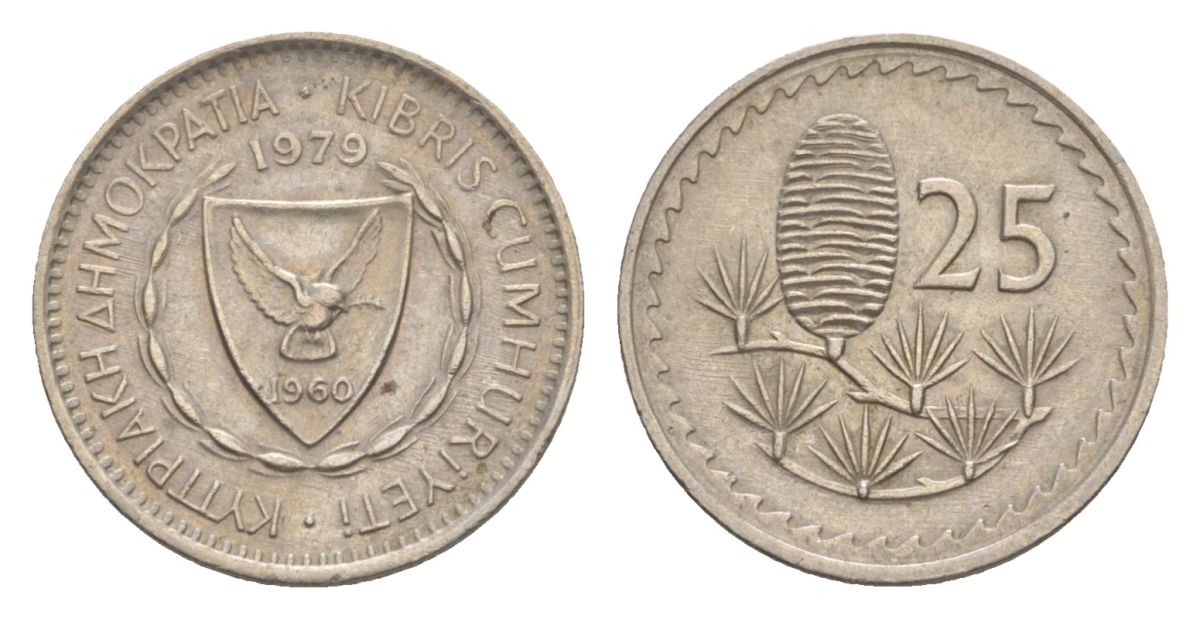 Кипр 25 милей 1979 KM 40 медно-никель 4632-534