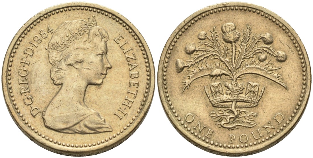 Великобритания 1 фунт 1984 Елизавета II (1952-2022) KM 934, Spink 4222 никель латунь 88-134