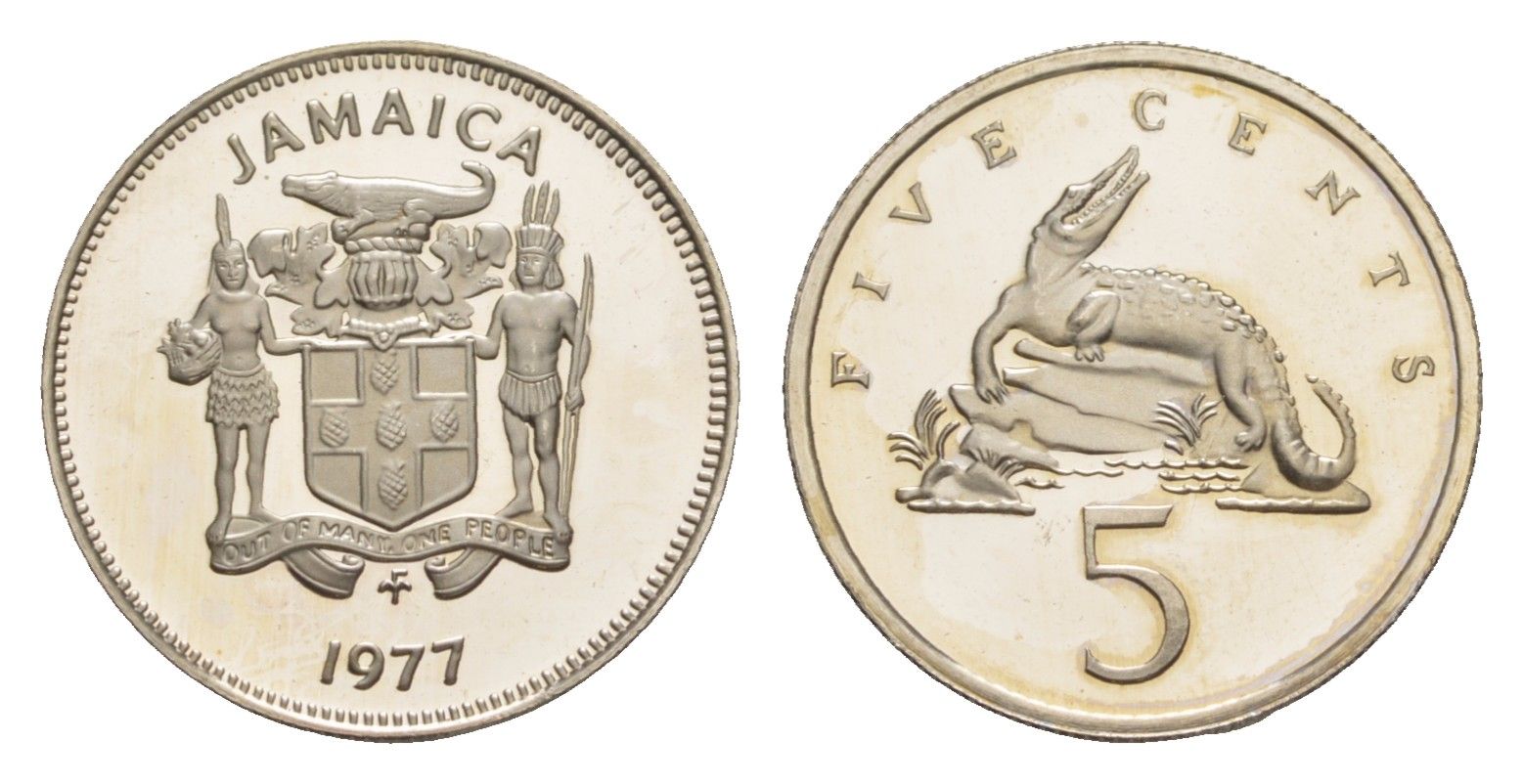 Ямайка 5 центов 1977 FM, тираж 10.000 экземпляров KM 53 медно-никель PROOF 1528-1441