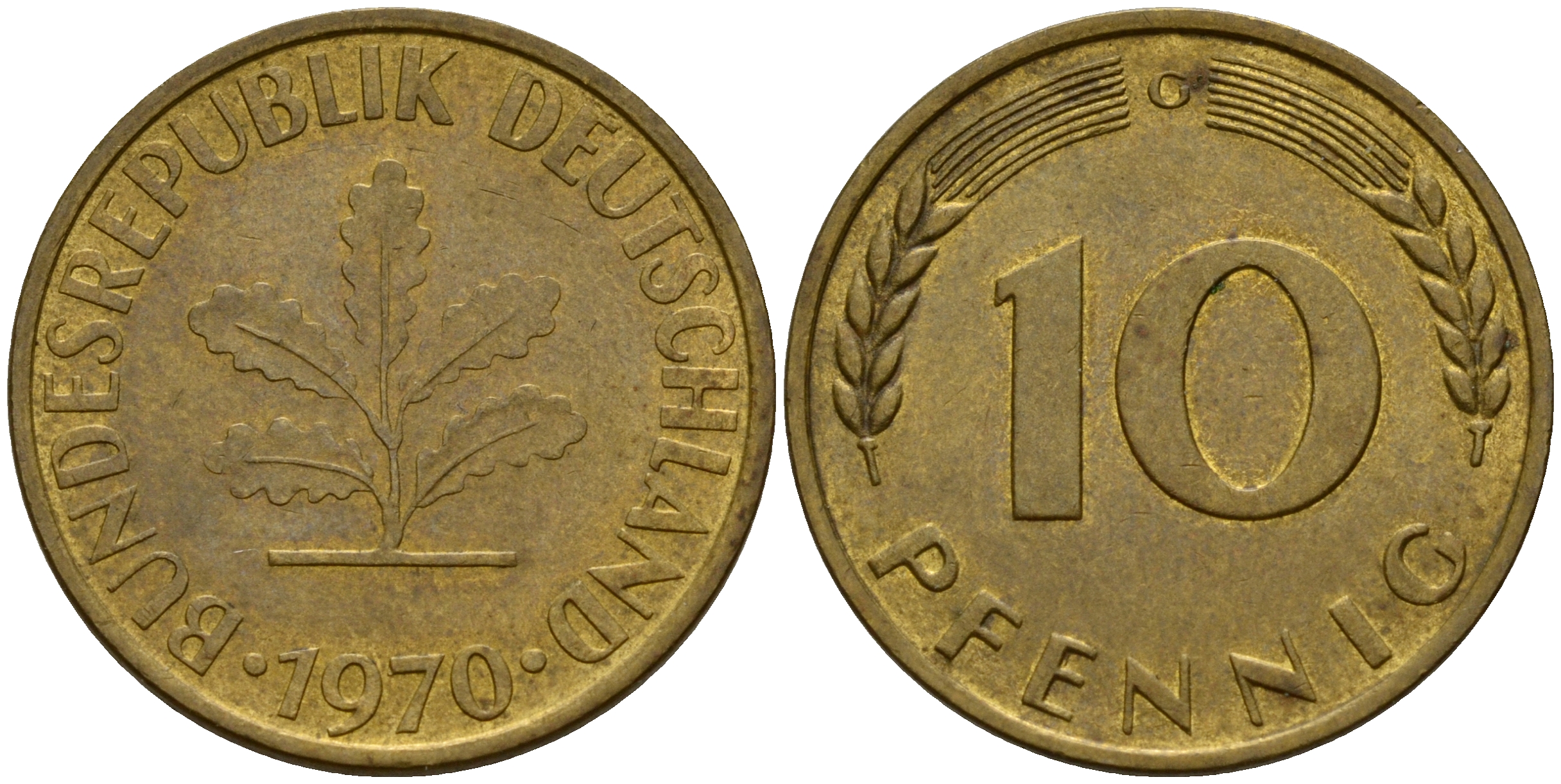 ФРГ 10 пфеннигов 1970 G J. 383, KM 108 сталь плакированная латунью    4603-346