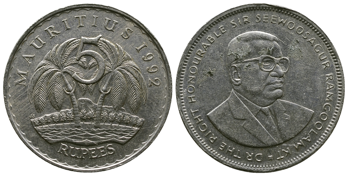 Маврикий 5 рупий 1992 Сивусагур Рамгулам KM 56 медно-никель 4381-243