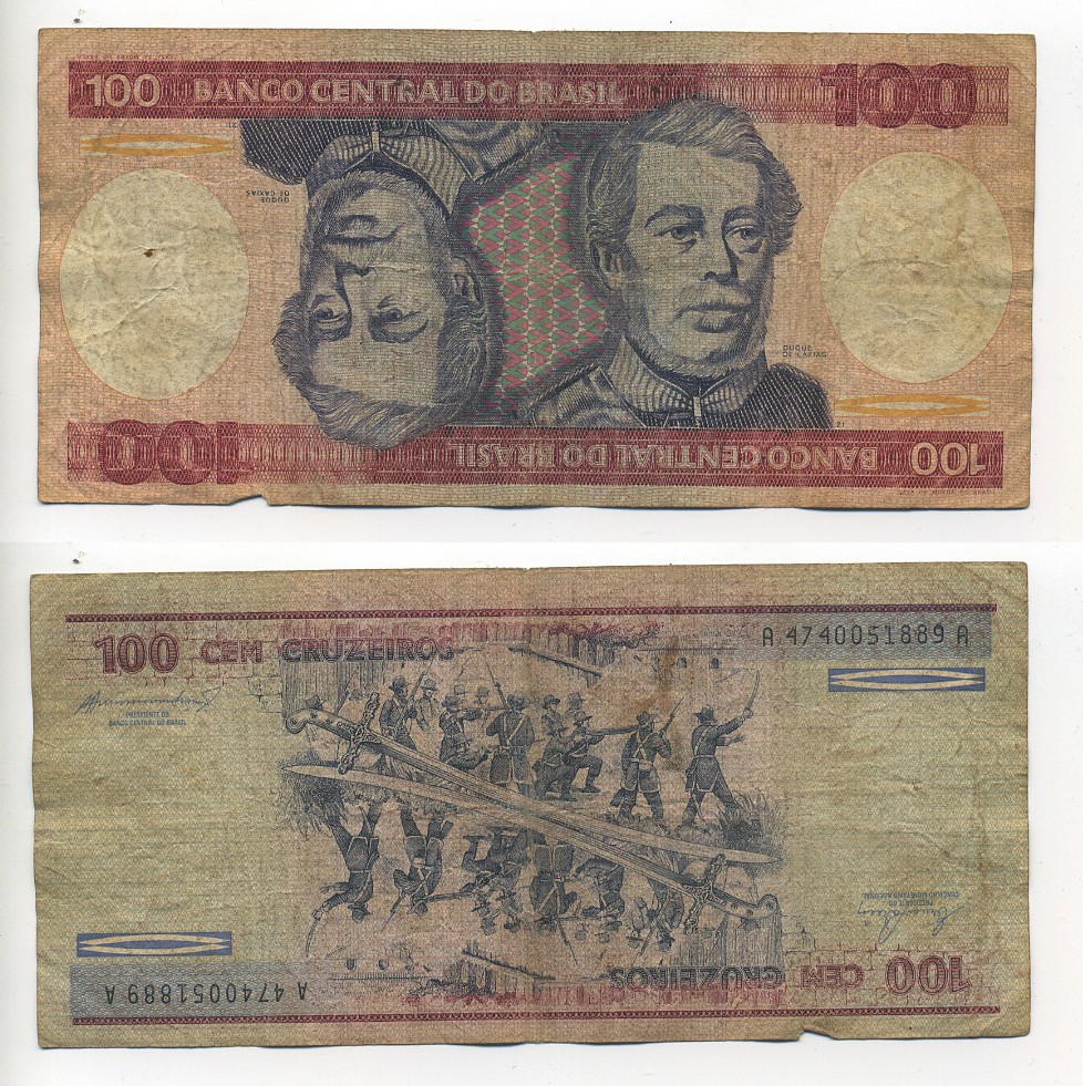 БРАЗИЛИЯ 100 КРУЗЕЙРО 1984 ПОДПИСЬ 21, ГЕОРЦОГ КАКСИАС Pick 198b бумага 6289-23-2-1