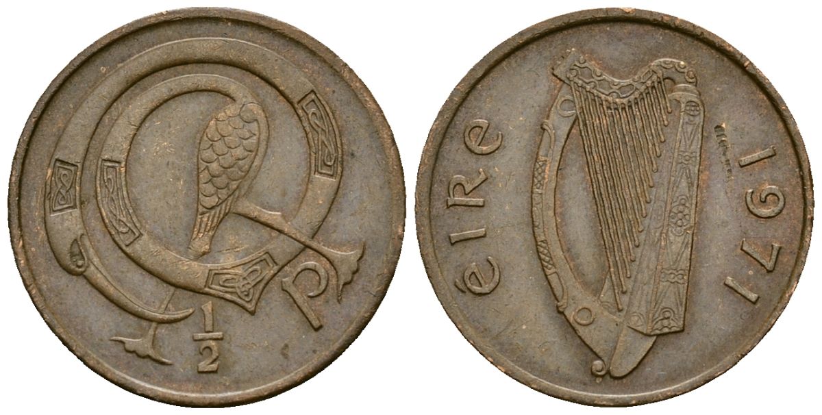 Ирландия 1/2 пенни 1971 птичка KM 19 бронза 4136-919