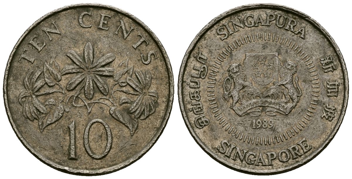 Сингапур 10 центов 1989 KM 51 медно-никель 4136-854