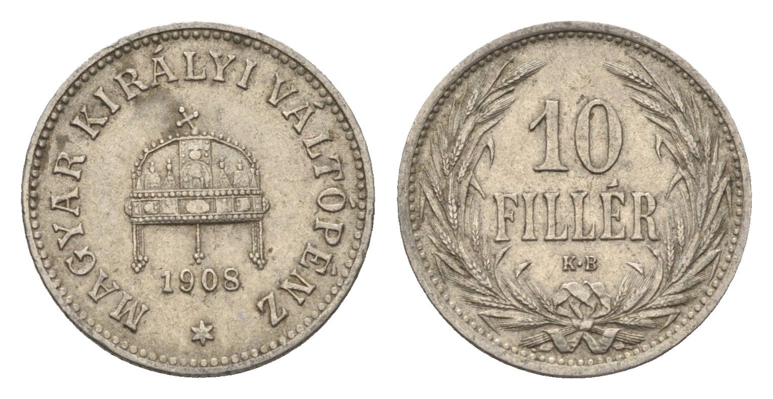 Венгрия 10 филлеров 1908 KB, Франц Иосиф I (1848-1916) KM 482 никель 4664-952