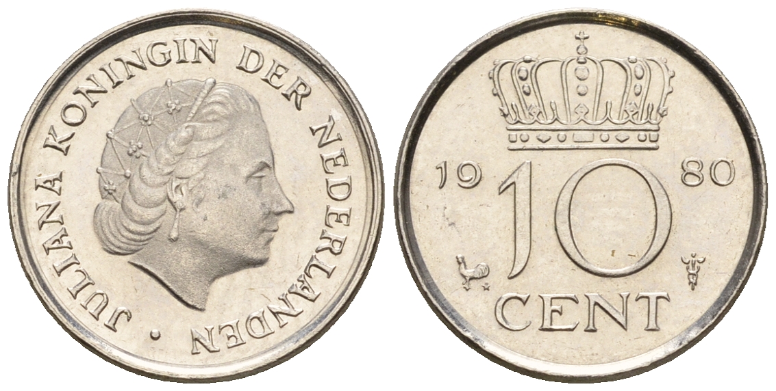 Нидерланды 10 центов 1980 Юлиана (1949-1980) KM 182 никель UNC 220-545