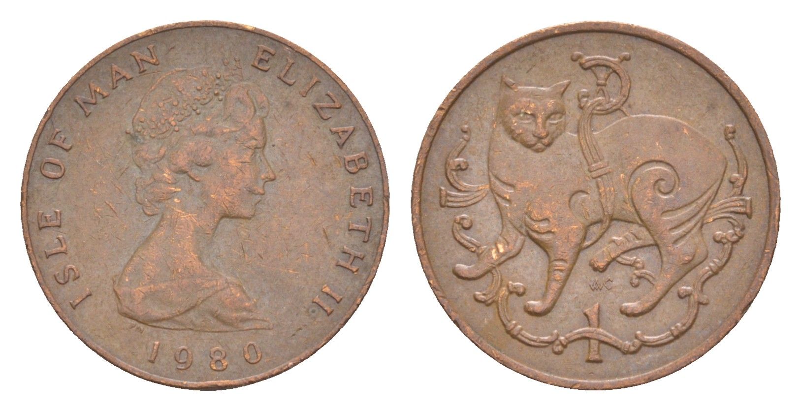 Остров Мэн 1 пенни 1980 PM, Елизавета II (1952-2022) KM 59 бронза 4651-1015