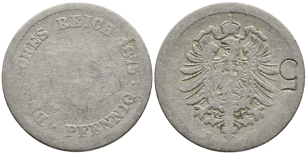 ГЕРМАНИЯ 5 ПФЕННИГОВ 1875 D, СТАРОГЕРБОВКА KM 3, J.3 медно-никель 4396-323