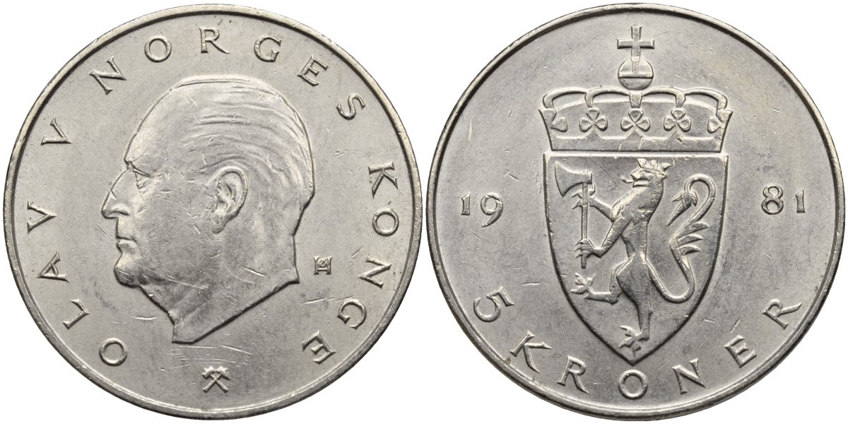 Норвегия 5 крон 1981 Улаф V(1958-1991) KM 420 медно-никель 4117-1116