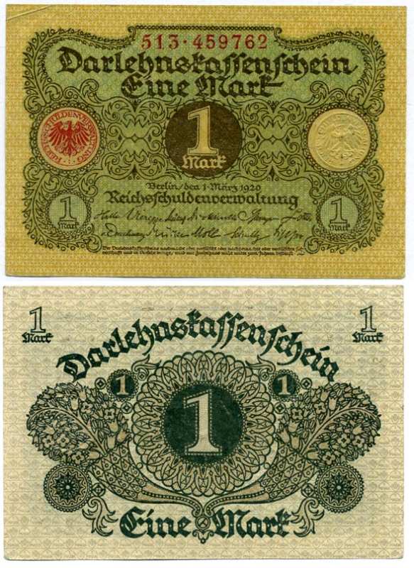 ГЕРМАНИЯ 1 МАРКА 1920 1 МАРТА 1920, ВЕЙМАРСКАЯ РЕСПУБЛИКА Pick 58, Rosenberg 64 бумага 8613-3-1-2