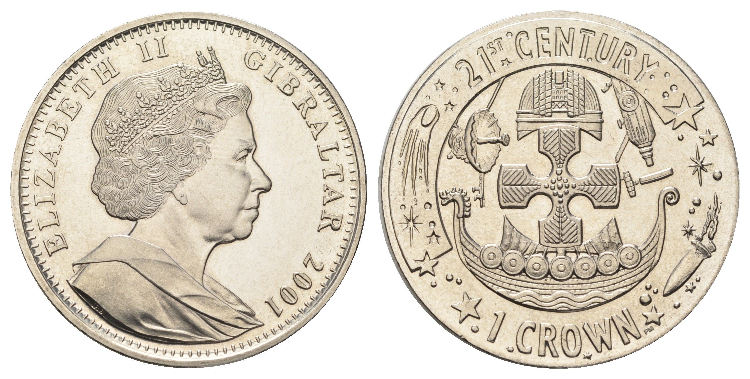 Гибралтар 1 крона 2001 XXI (21) век KM 906 медно-никель BU 1524-2011