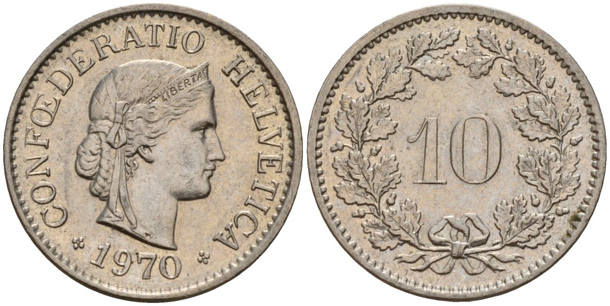 Швейцария 10 раппенов 1970 KM 27 медно-никель 4189-421