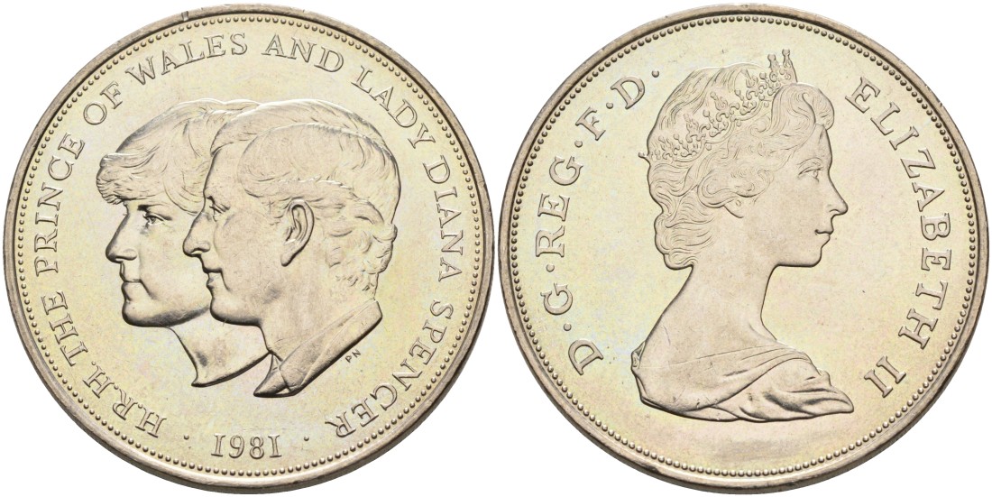 Великобритания 25 пенсов 1981 Королевская свадьба принца Чарльза и леди Дианы KM 925, Spink 4229 медно-никель UNC 4558-434