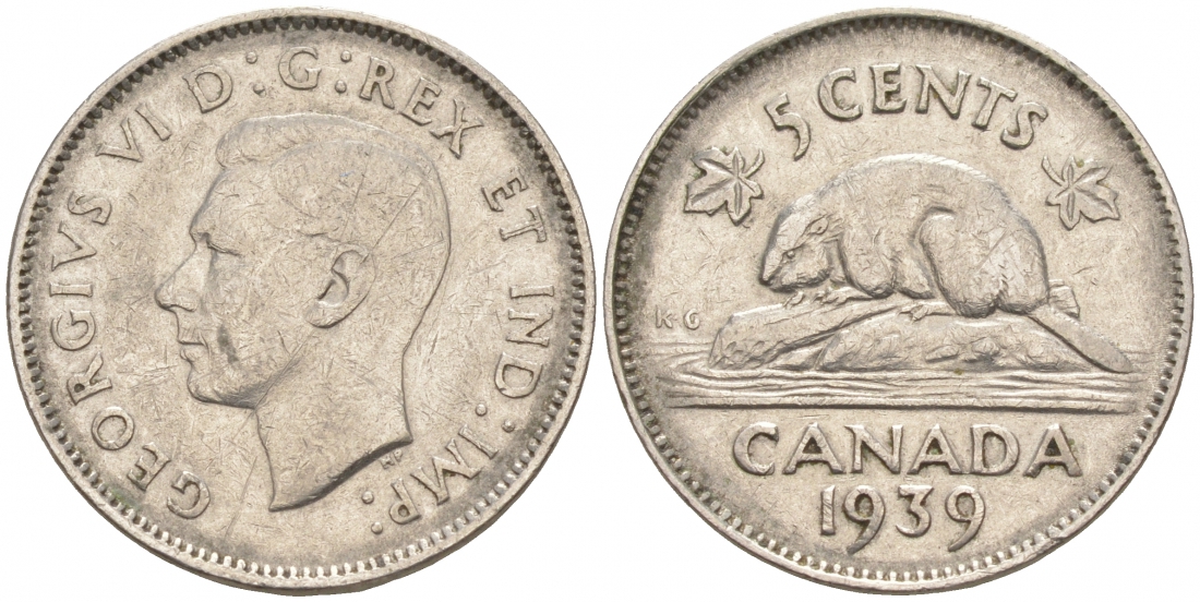Канада 5 центов 1939 Георг VI (1937-1952), бобр KM 33 никель 73-1134