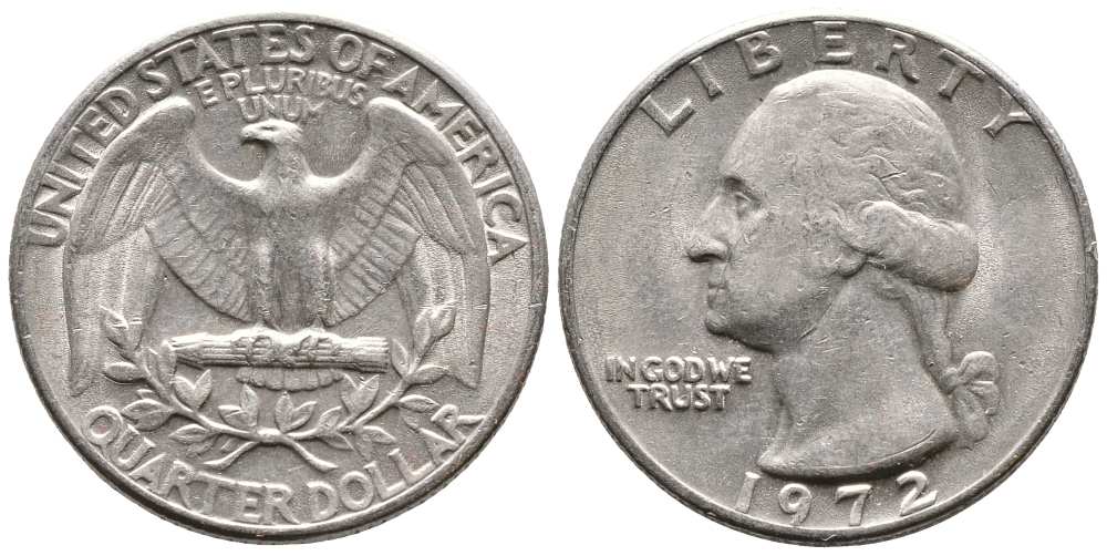 США 25 центов (квотер) 1972 Вашингтон KM 164а медь плакированная медно-никелем 4364-516