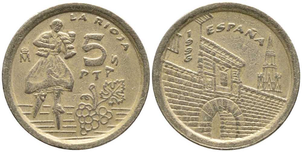 Испания 5 песет 1996 Хуан Карлос I (1975-2014), Риоха (La Rioja) KM 960 алюминиевая бронза 105-1133