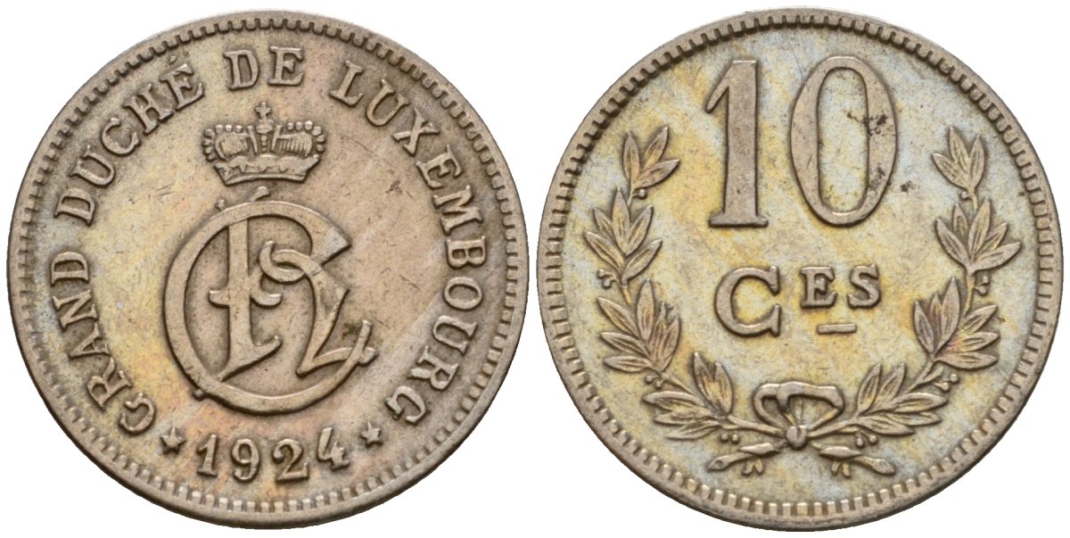 Люксембург 10 сантимов 1924 Шарлотта (1918-1964) KM 34 медно-никель 4577-216