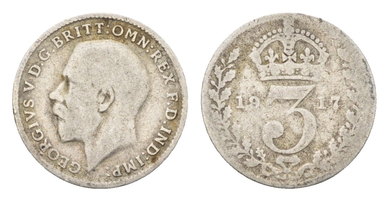 Великобритания 3 пенса 1917 Георг V (1910-1936) KM 813, Spink 4015 серебро 4697-952