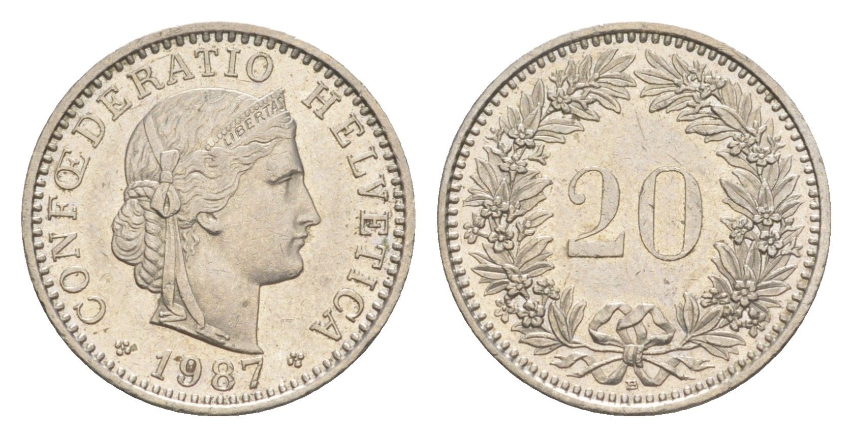 Швейцария 20 раппенов 1987 B KM 29a медно-никель 4623-312