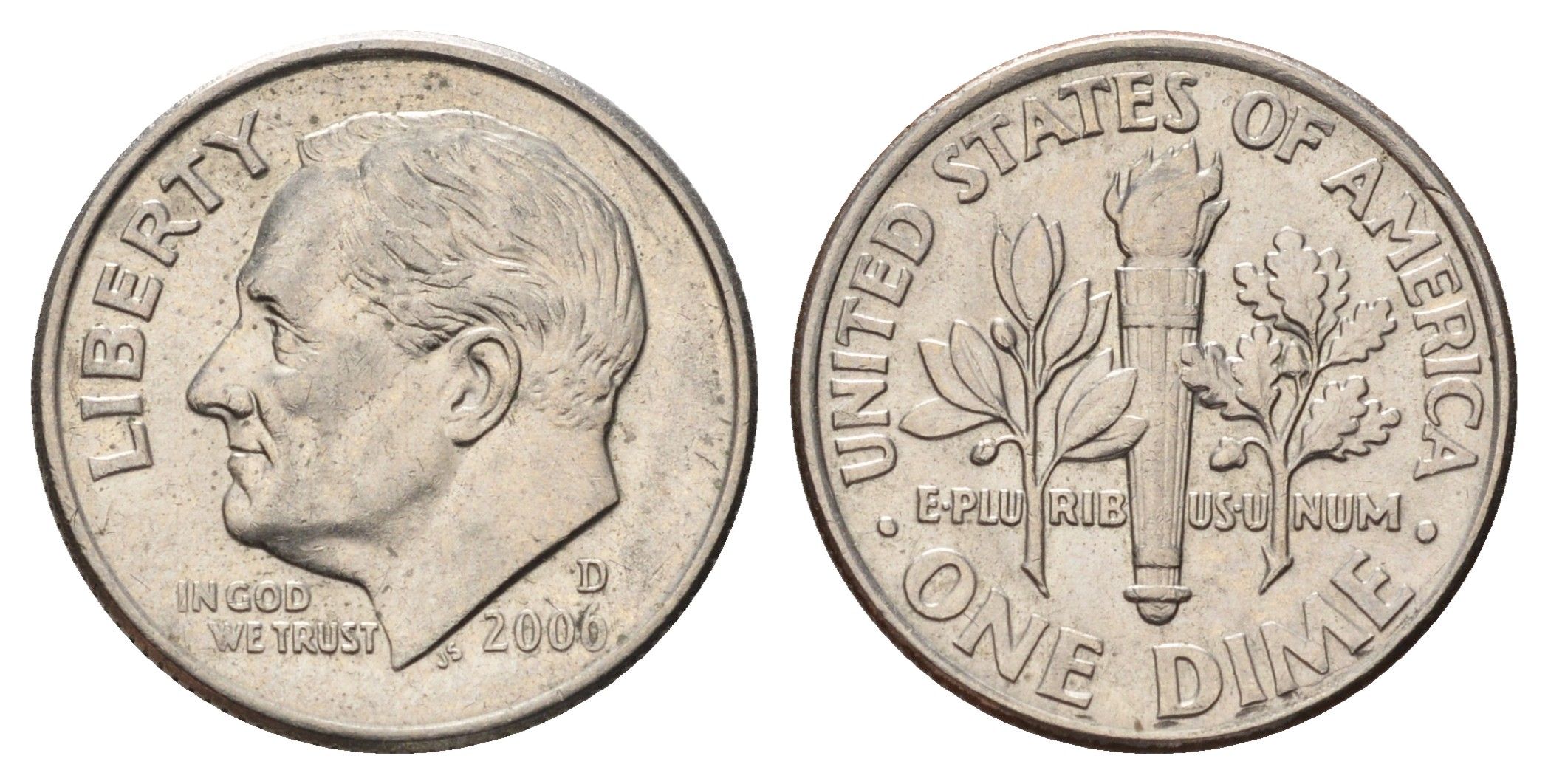 США 1 дайм (10 центов) 2006 D, Рузвельт KM 195a медь плакированный медно-никелем 4682-361