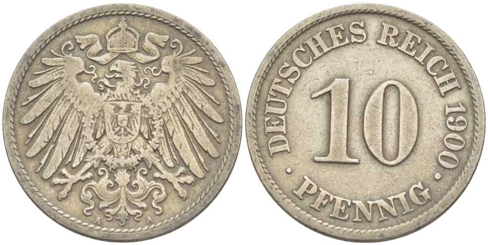 Германия 10 пфеннигов 1900 A KM 12, J. 13 медно-никель 210-634