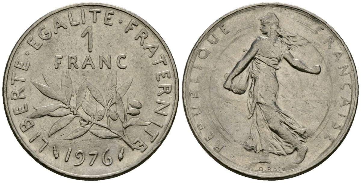 Франция 1 франк 1976 сеятель KM 925 никель 4135-852