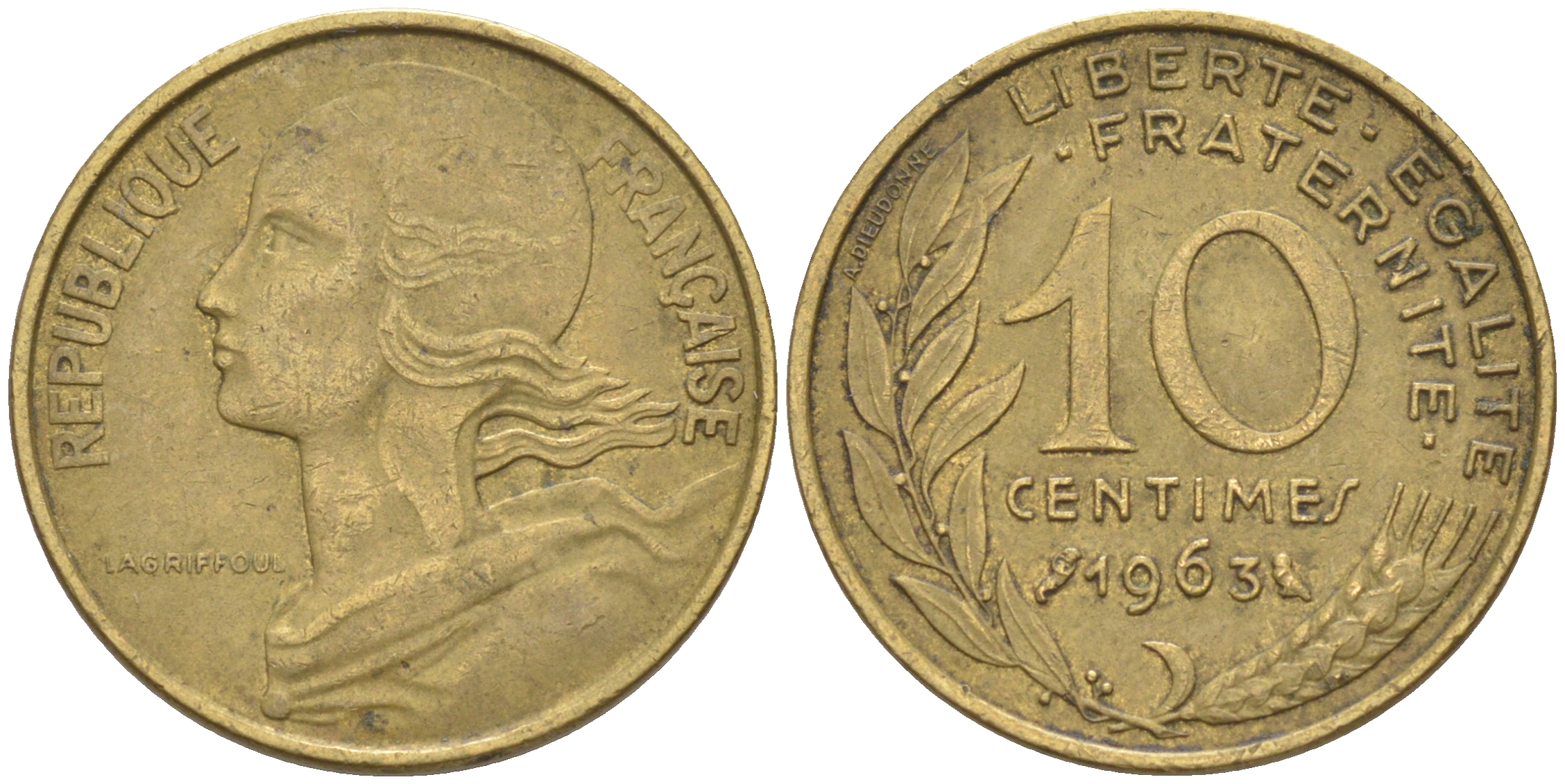 Франция 10 сантимов 1963 тип Marianne KM 929, LE FRANC 144.3 медь алюминий никель 4511-723