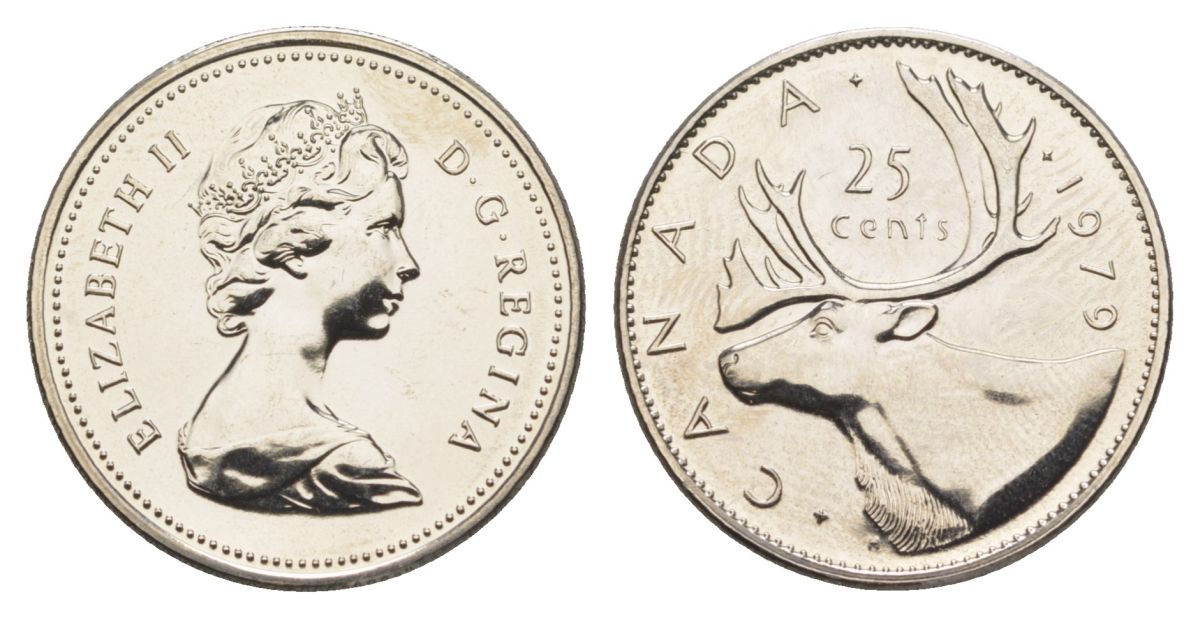 Канада 25 центов 1979 Елизавета II (1952-2022), олень KM 74 никель PROOF-LIKE (BU) 4631-935