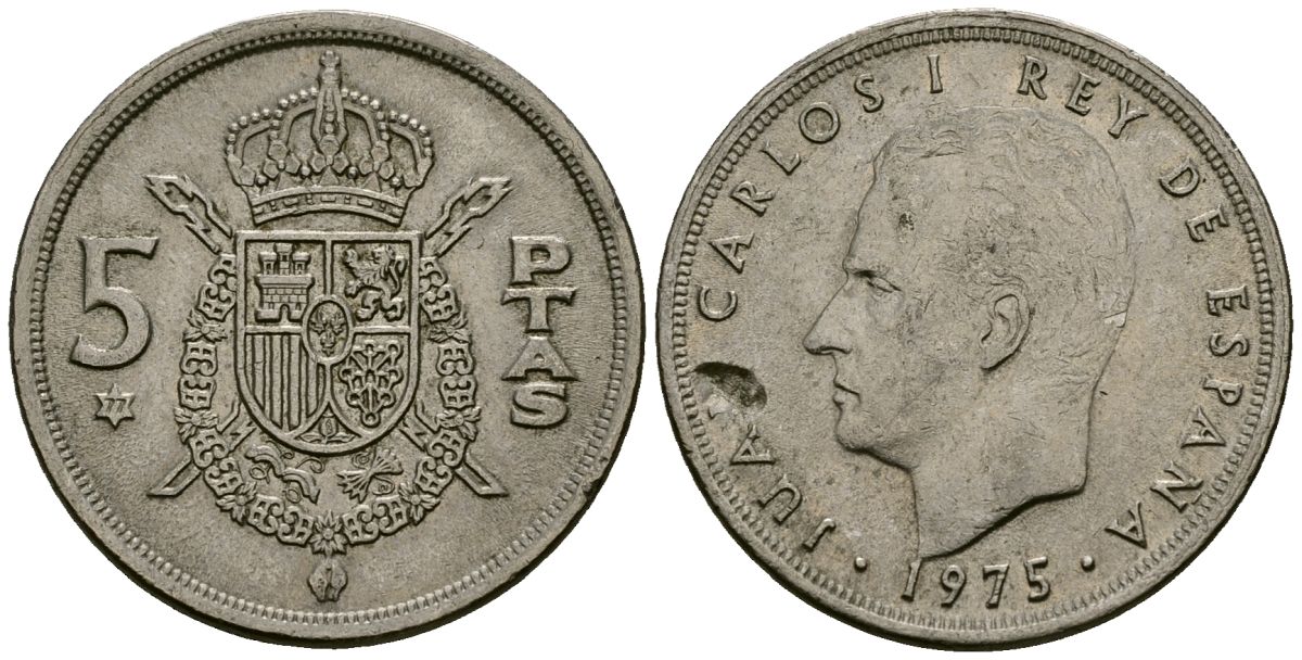 Испания 5 песет 1975 (77) KM 807 медно-никель 4138-1047