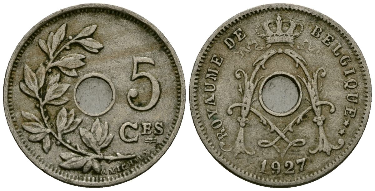 Бельгия 5 сантимов 1927 Belgique KM 66 медно-никель 4173-557