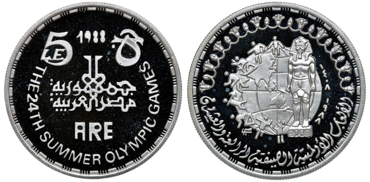 Египет 5 фунтов 1988 24-е летние Олимпийские игры KM 624 серебро PROOF 04-269-12