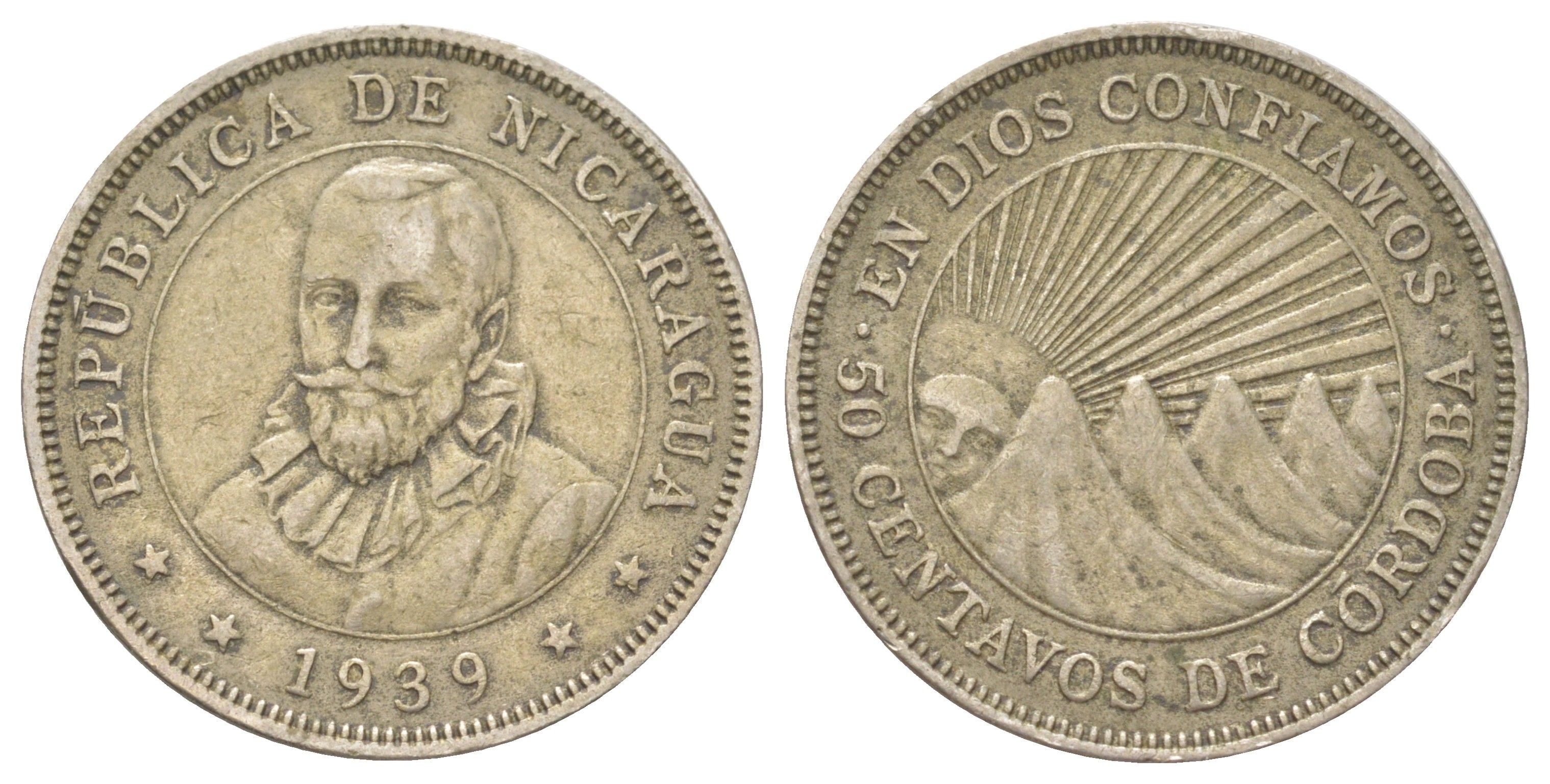 Никарагуа 50 сентаво 1939 KM 19.1 медно-никель 4624-243