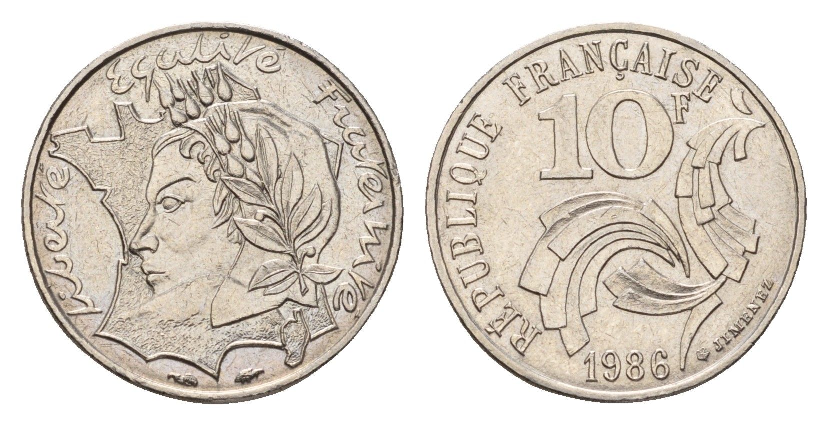 Франция 10 франков 1986 Свобода, Равенство, Братство KM 959 никель 4118-955