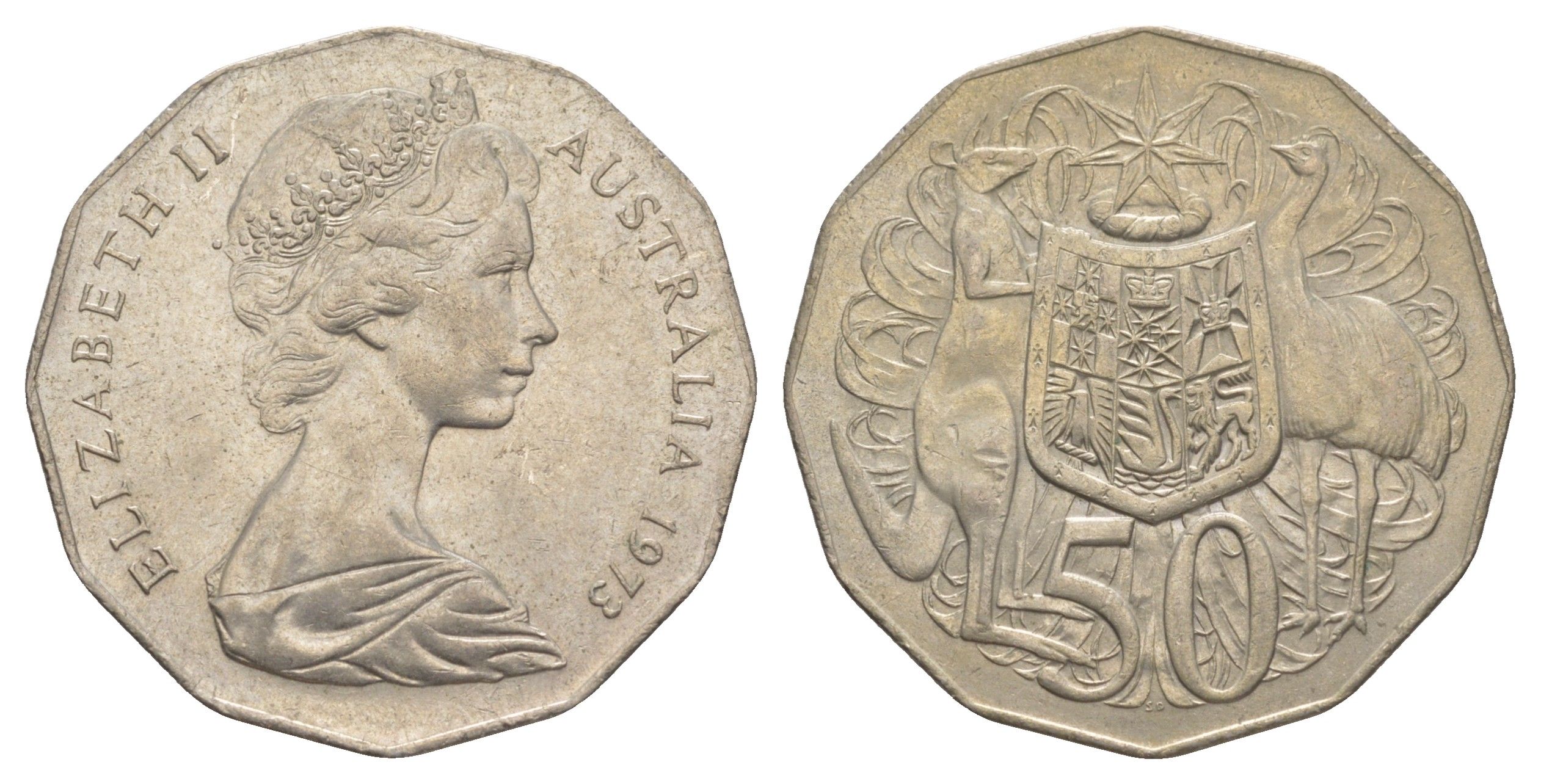 Австралия 50 центов 1973 Елизавета II (1952-2022), герб Австралии, кенгуру KM 68 медно-никель 4383-613