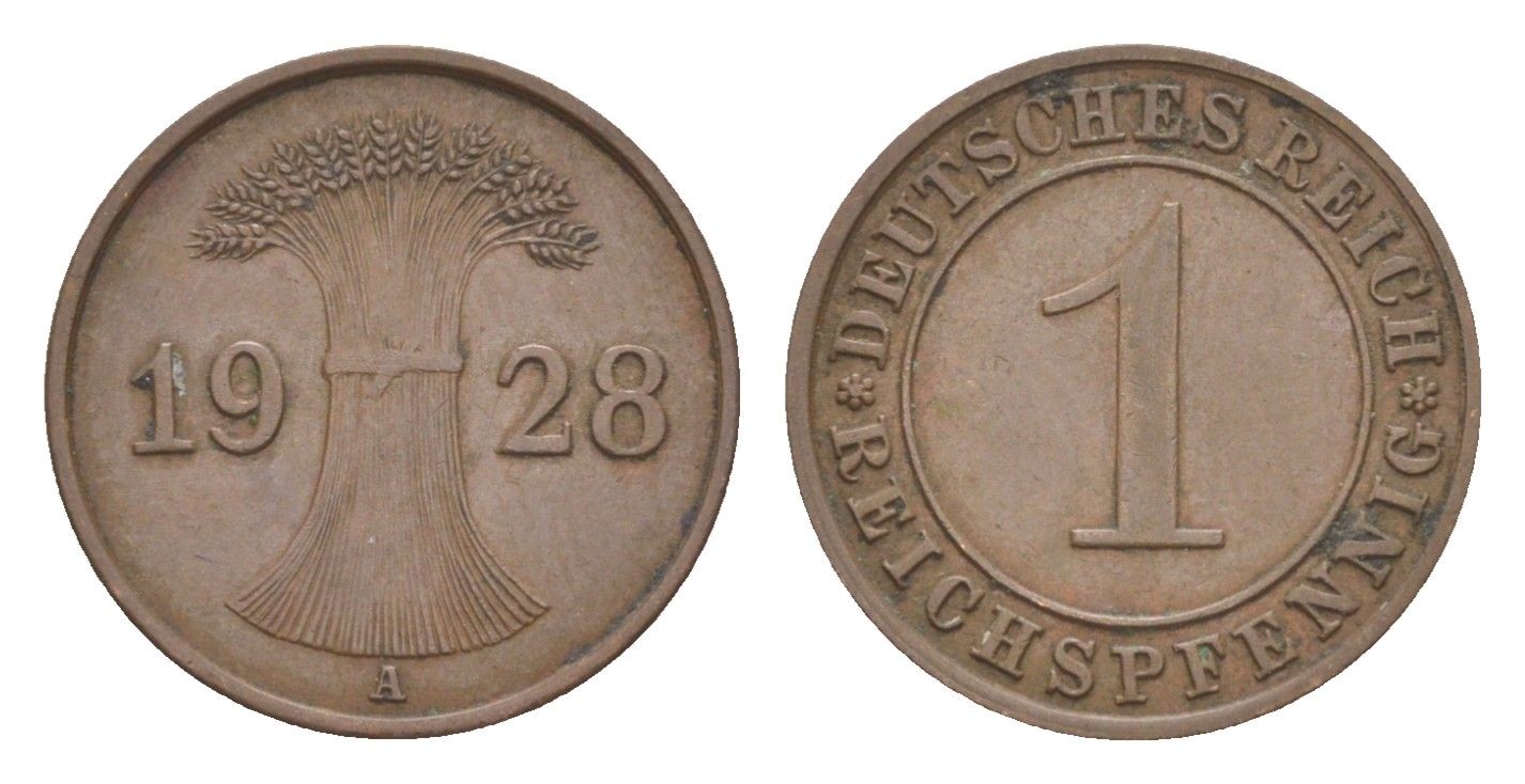 Германия 1 рейхспфенниг 1928 A KM 37, J. 313 бронза 4636-262