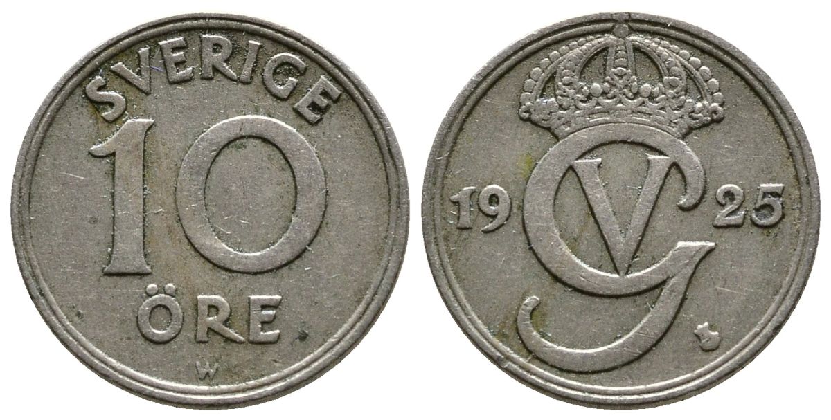 Швеция 10 эре 1925 W, Густав V (1907-1950) KM 795 никель бронза 72-1153