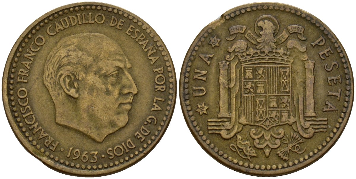 Испания 1 песета 1963 Франсиско Франко (1939 - 1975) KM 775 алюминиевая бронза 4189-863