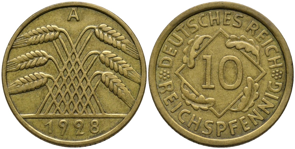 Германия 10 рейхспфеннигов 1928 A KM 40 алюминиевая бронза 4171-344