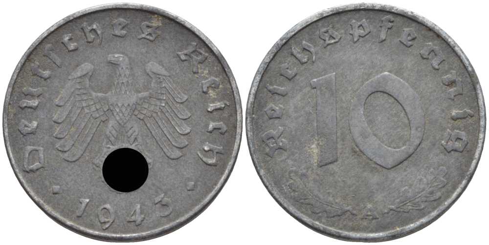 Германия 10 рейхспфеннигов 1943 A KM 101, J.371 цинк 4401-621
