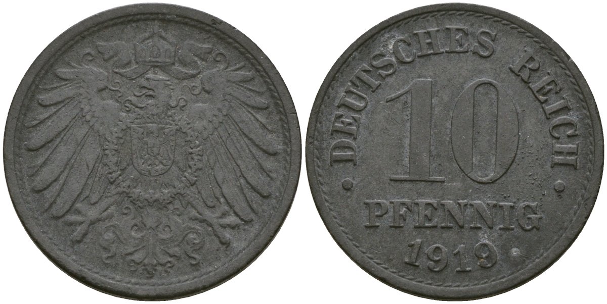 Германия 10 пфеннигов 1919 KM 26 цинк 4132-144