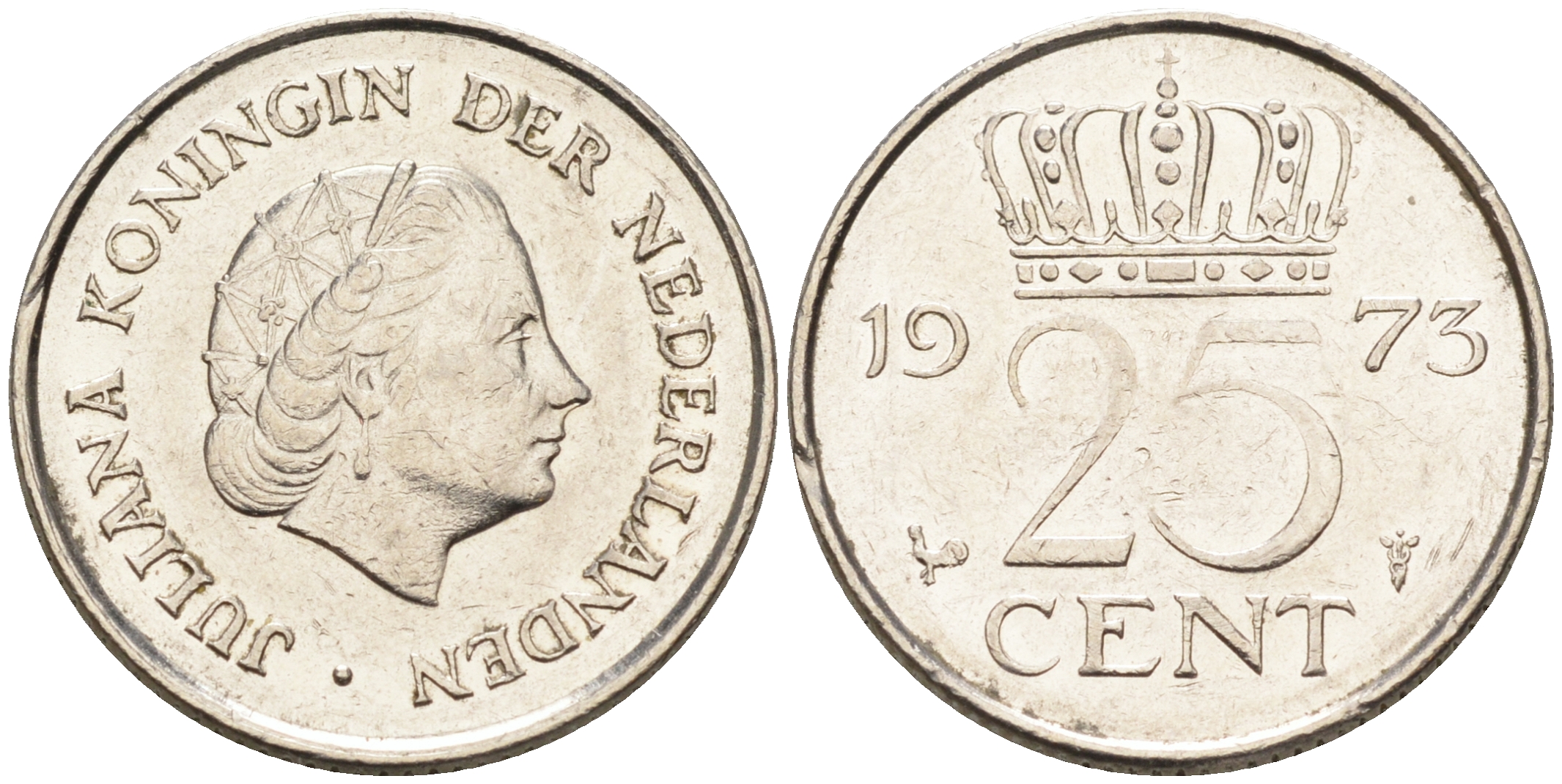 Нидерланды 25 центов 1973 Юлиана (1949-1980) KM 183 никель    4174-661