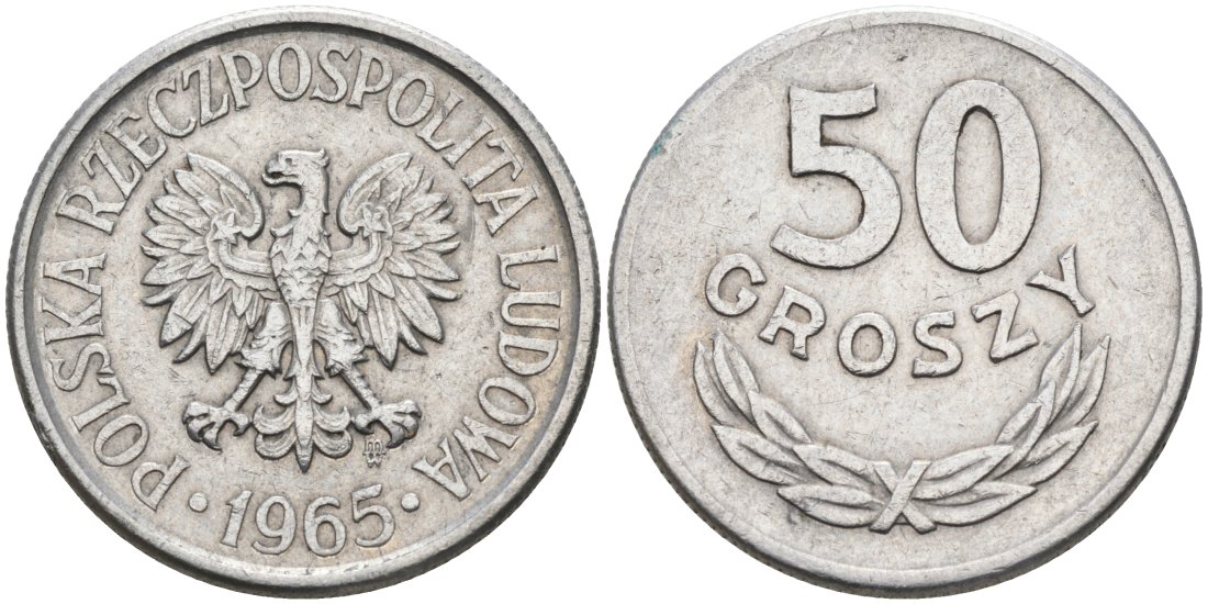 Польша 50 грошей 1965 MW KM 48.1, Parchimowicz 210b алюминий 117-726