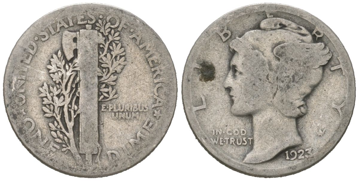 США 10 центов (дайм) 1923 KM 140 серебро 3334-1062